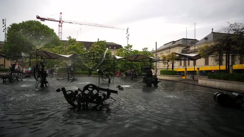 BASEL, SWITZERLAND - CIRCA MAY 2015: View of Tingueli fountain with moving mechanisms.