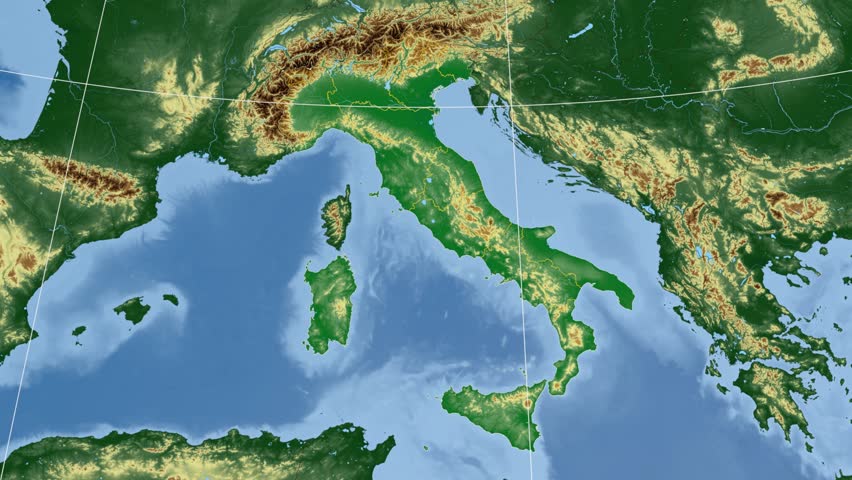 Marche region extruded on the physical map of Italy. Rivers and lakes shapes added. Colored elevation data used. Elements of this image furnished by NASA.