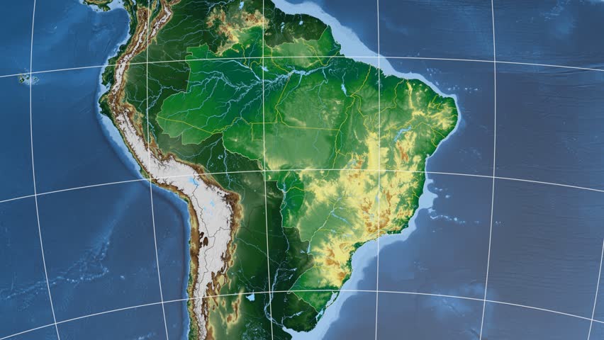 Rondonia region extruded on the physical map of Brazil. Rivers and lakes shapes added. Colored elevation data used. Elements of this image furnished by NASA.