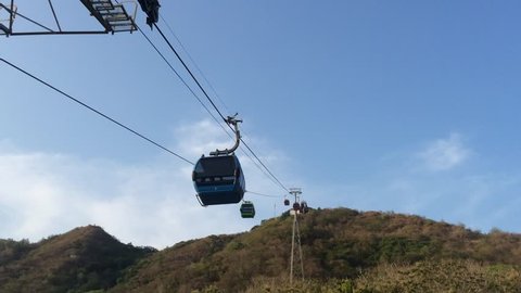 cabins move along cable railway in Vungtau, the southern Vietnam 