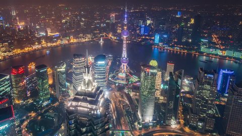 Time lapse of downtown Shanghai at night
