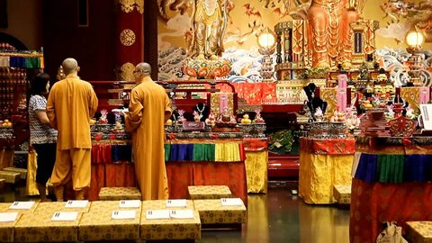 SINGAPORE, NOV 29 2014, monks prepares celebrations in Buddhist temple, Buddha Tooth Relic Temple in China Town Singapore