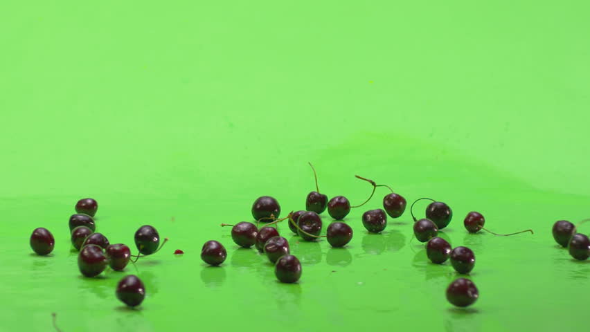 Falling Down Of Fresh Cherries Footage Green Screen Slow Motion