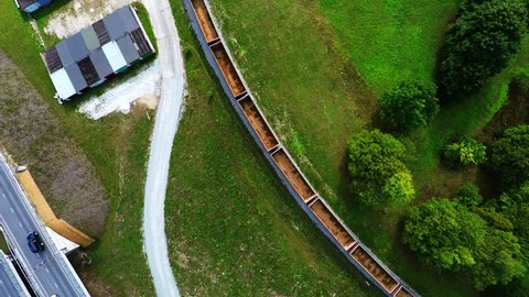 Above the train. Railroad. Aerial footage