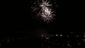 Panorama view of pyrotechnic firework show