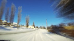 Timelapse driving a car on a winter road/
