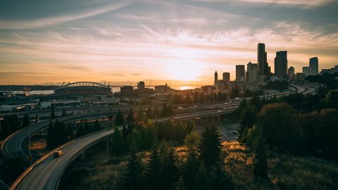 4K Timelapse of Seattle Skyline at sunset.
