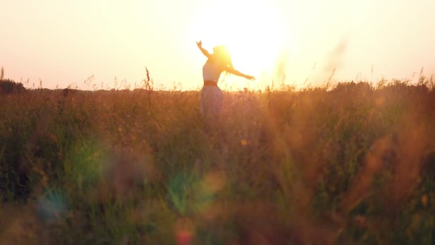 Slowmotion of Young woman enjoying nature and sunlight in straw field. 1920x1080 | Shutterstock HD Video #11673524