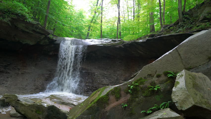 Waterfall seen through rocks in Cuyahoga Valley National Park
