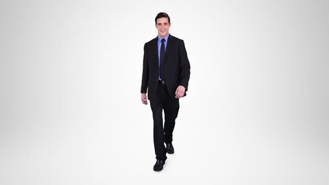 Businessman walking over white background with alpha matte. 2 in 1. Loopable. Lateral and frontal view. More options in my portfolio.
