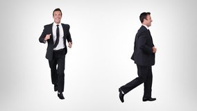 Young businessman running over white background. Alpha matte. 2 in 1. Lateral and frontal view. More options in my portfolio. - Powered by Shutterstock - Get 15% off with code: PIKWIZARD15