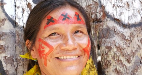 Cute Native Brazilian Girl Smiling Indigenous Stock Footage Video (100%