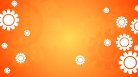 Bright orange background with gears icons. Seamless loop design. Video animation HD 1920x1080