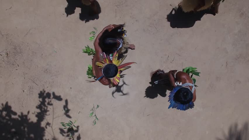 Aerial View of Indian tribe ritual in Amazon, Brazil Royalty-Free Stock Footage #11716307
