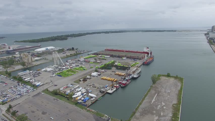 Aerial view of Toronto Ship Yards and City Skyline on a Cloudy Fall Day
