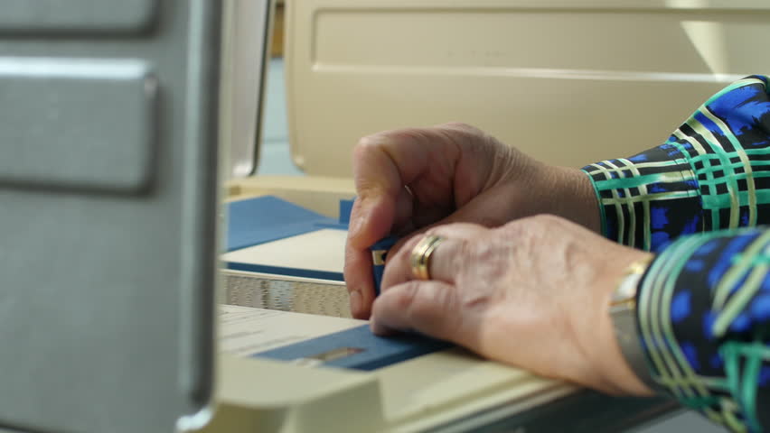 Senior voting, close up
