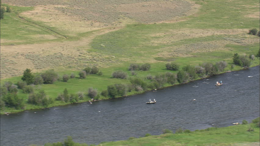 AERIAL United States-Fishing Boats On Madison River 2012