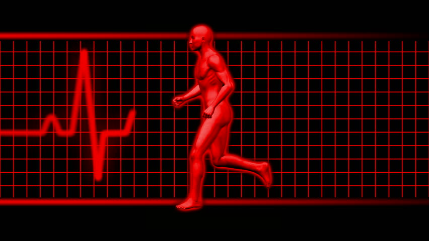 man running in red with ekg heart pulse HD 1080i