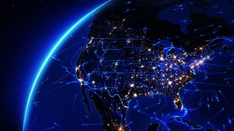 Earth bright connections and city lights. US. Aerial, maritime and ground routes. State and country borders. Blue. Images courtesy of http://www.nasa.gov. More options in my portfolio.