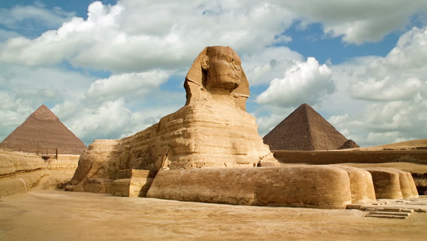 Timelapse of the famous Sphinx with great pyramids in Giza valley, Cairo, Egypt Royalty-Free Stock Footage #11729279