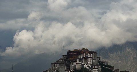 4k Potala Palace in the morning,Lhasa,Tibet.timelapse clouds rolling over mountains. gh2_08732_4k