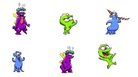 Monster celebrating. 6 in 1. Alpha matte. Classic animated monsters celebrating. More options in my portfolio.