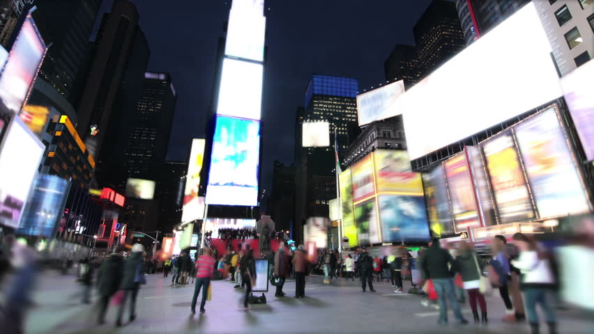 View from Times Square at night. Time lapsed. 2 videos in 1 file. All the screen videos were removed and replaced. Blurred faces. More options in my portfolio.