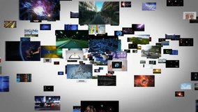 Journey through video screens. Loopable. Selection of screens showing multiple themed videos. Black and white background. More colors in my portfolio.