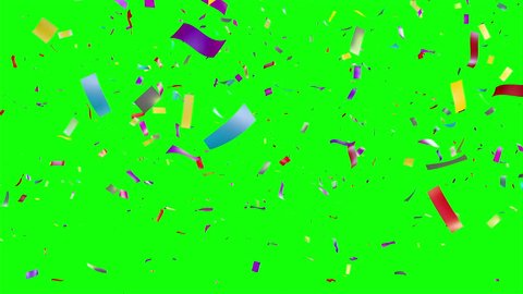 Multicolored Confetti falling over green screen. Holiday or party background. More options in my portfolio.