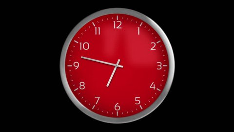 Classic wall clock with 12 hours, you can choose any hour or minute. Red. 1 frame per minute. Loopable. Black background. More options in my portfolio.