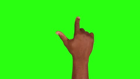 Set of 13 hand touchscreen gestures showing the uses of computer touchscreen, tablet or trackpad. Afro-American male hand. Tablet. Green screen. More options in my portfolio.