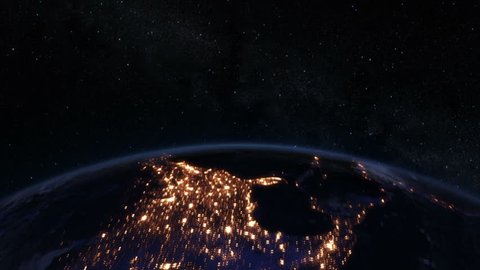 Spinning Earth at night, Northern Hemisphere. Loopable. Beautiful view of the Earth at night with major cities lights. Earth map based on images courtesy of: NASA http://www.nasa.gov.