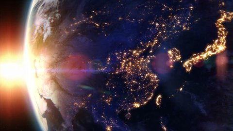 Sunrise over Asia. Earth seen from space. Beautiful view of Asia during sunrise. Earth map based on images courtesy of: NASA http://www.nasa.gov.