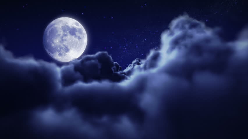 Santa flying with fireworks over full moon. 2 videos in 1 file. Santa Claus and his reindeer flying in the sky.