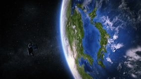 Japan. Highly detailed telecommunication satellite orbiting the Earth. Satellite and Earth models based on images courtesy of: NASA http://www.nasa.gov. 2 videos in 1 file.