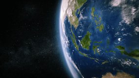 South-east Asia seen from space. 3 videos in 1 file. Highly detailed animation of the Earth seen from space. Earth map based on images courtesy of: NASA http://www.nasa.gov.