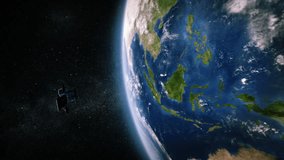 South-East Asia. Highly detailed telecommunication satellite orbiting the Earth. Satellite and Earth models based on images courtesy of: NASA http://www.nasa.gov. 3 videos in 1. file.