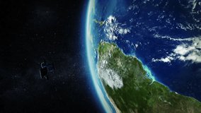 South America. Highly detailed telecommunication satellite orbiting the Earth. Satellite and Earth models based on images courtesy of: NASA http://www.nasa.gov. 3 videos in 1 file.