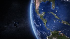 Central America. Highly detailed telecommunication satellite orbiting the Earth. Satellite and Earth models based on images courtesy of: NASA http://www.nasa.gov. 3 videos in 1 file.