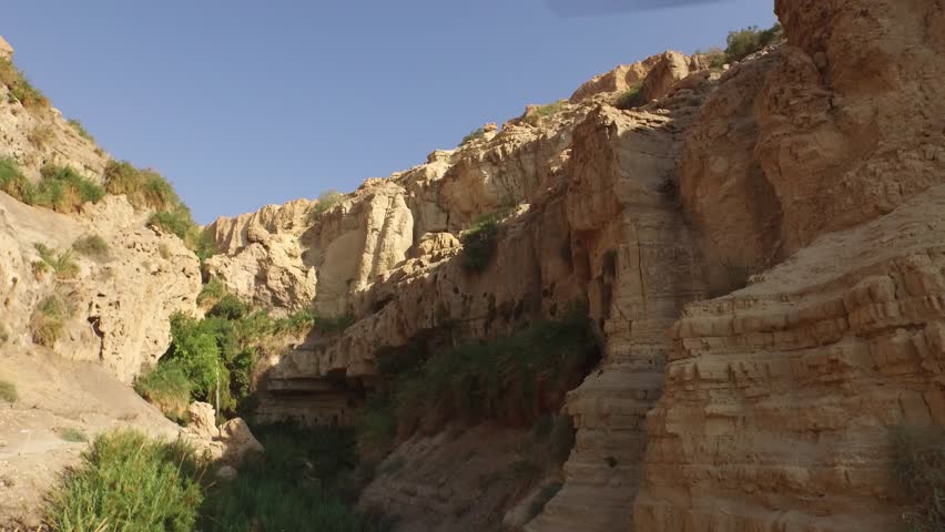 Beautiful aerial 4K view of Ein Gedi Nature Reserve, Israel. Filmed with permission from Israel