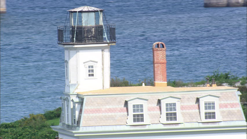 AERIAL United States-Flight And Reveal Bridge From Rose Island Lighthouse 2008
