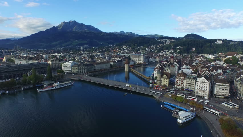Aerial footage, old town of Lucerne, 4K, UHD