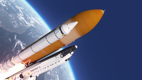 Space Shuttle Takes Off. 3D Animation. 
