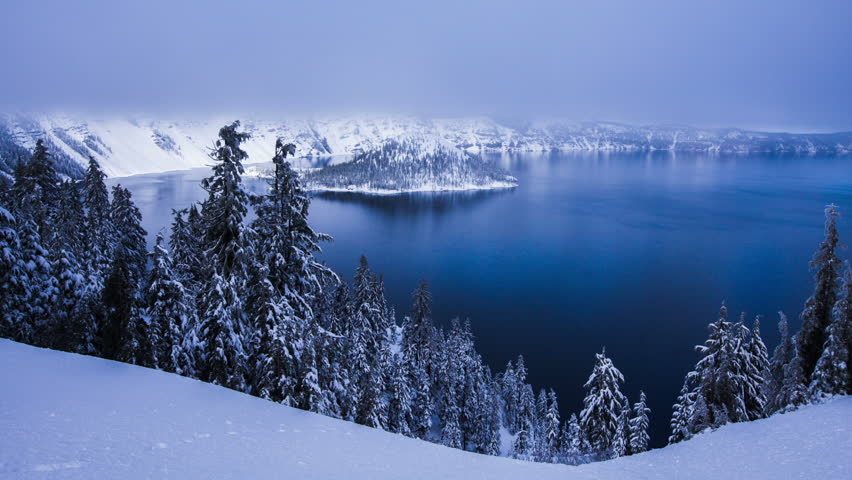 Time Lapse of Snowy Crater Lake National Park, Oregon