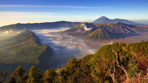 4K Timelapse of Bromo volcano at sunrise,Tengger Semeru national park, East Java, Indonesia