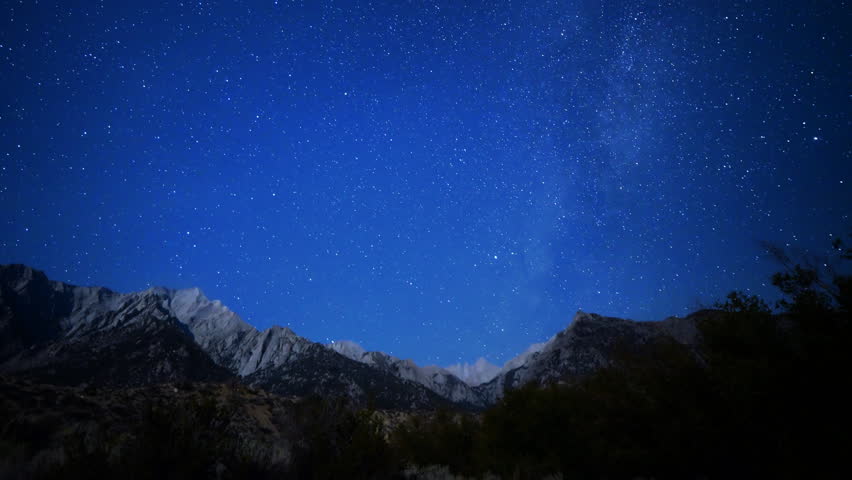 Astrophotography time lapse footage with zoom in motion of Milky Way galaxy across Mt. Whitney in Sierra Nevada Mountains in California | Shutterstock HD Video #11816264