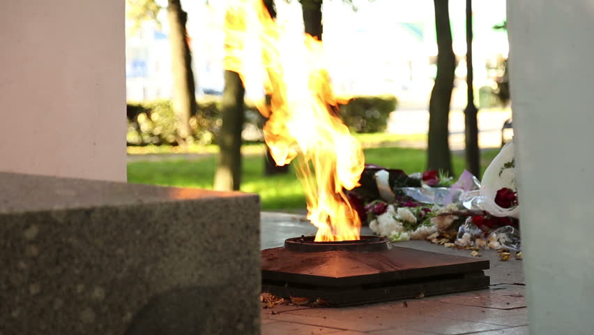 Eternal flame on the monument to unknown soldier of World War II.