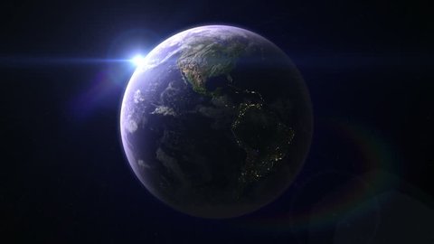 Earth in 360 rotation. Loop-able. Hi-res textures. 3 separate layers. Day-night cycle. True volumetric animated clouds.