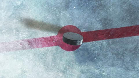 Hockey Puck Drop. animated puck drops from above and hits ice. 3 clips. 1st clip is puck drop on ice. 2nd clip is puck drop on black. 3rd clip is luma matte of puck to isolate it from the background.