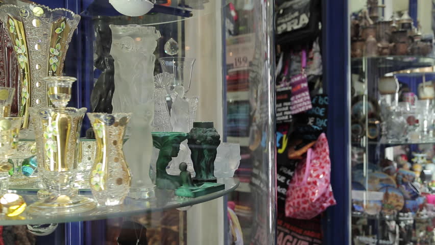Souvenir Glasswear in Shop Window, Old Town, Prague, Czech Republic, Europe